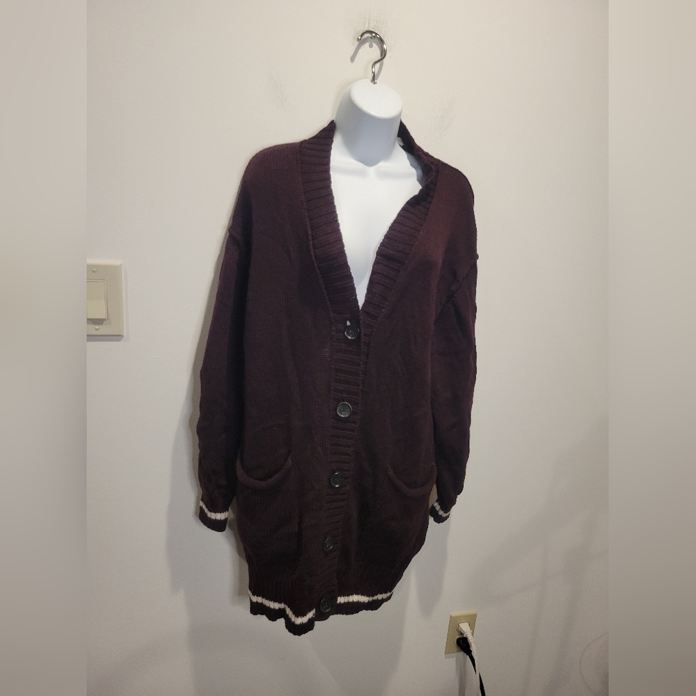 Aritzia Wilfred Free Size S Rouke Wool Oversized Purple/white Cardigan